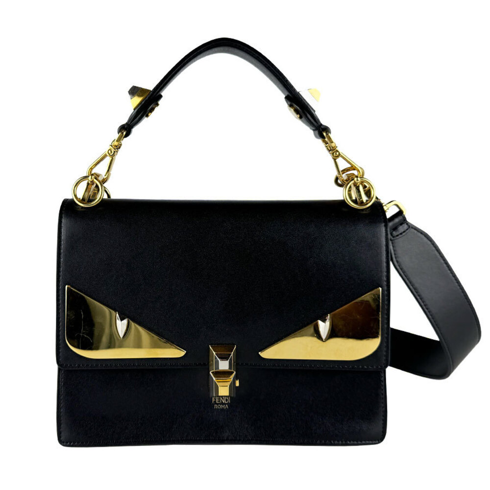 Fendi FENDI Handbag Shoulder Bag Kanai Monster Eye Leather Black Women's 8BT2...